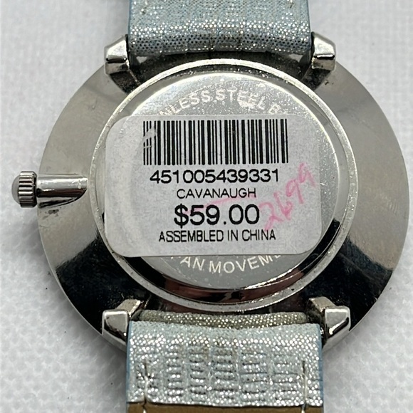 Cavanaugh Large Face Watch Rhinestones Quartz Metallic Genuine Leather Band - Picture 4 of 13